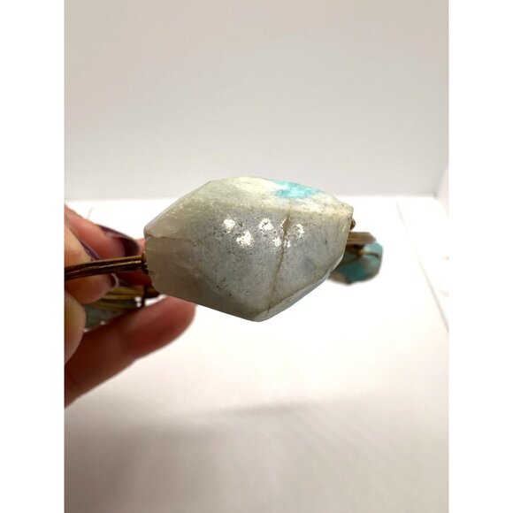 Handcrafted Gold Wire Bangle Bracelet With Natural Amazonite Stones & "H.D." Tag - Picture 4 of 7